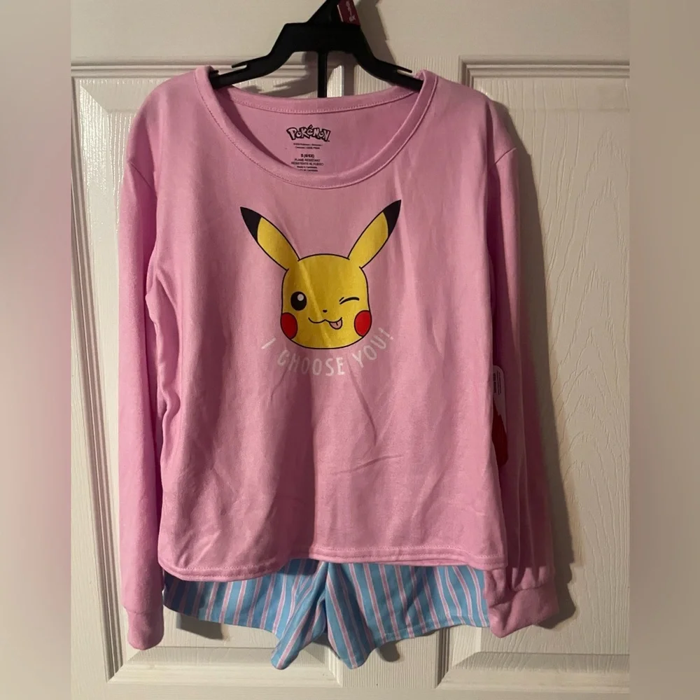 NWT Pokémon‎ Pikachu Girls 2 Piece Pajama Set Pink Blue Sleepwear Size S 6/6X